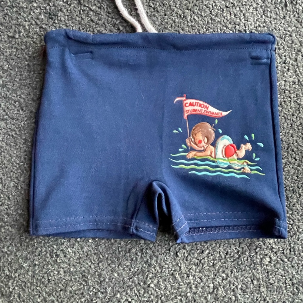 Vintage 1970s Boys Swim Trunks Swim Briefs Stretch Nylon Appliqué